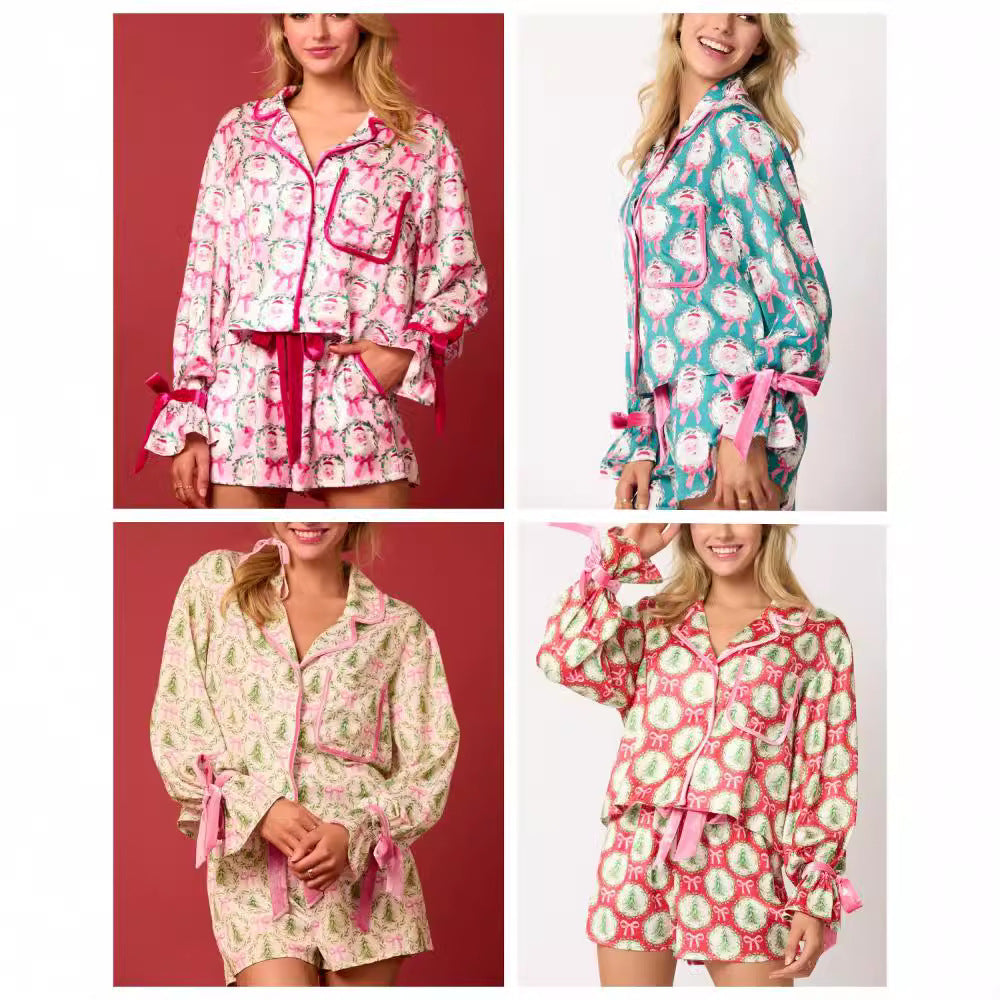 Solstice-Morning Pajama-Suit in "Holiday-Icon" Print with Precision Lapels