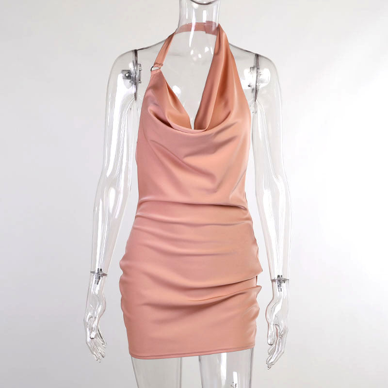 Sultry Silky Party Dress with Draped Neckline for Night Out