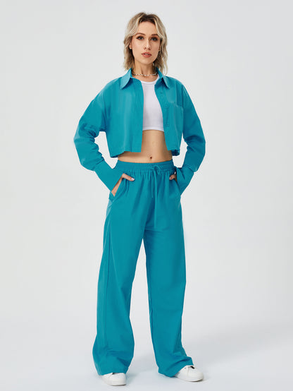 Utility-Zen Relaxed Suit with Architectural Crop-Frame & Fluid Draping
