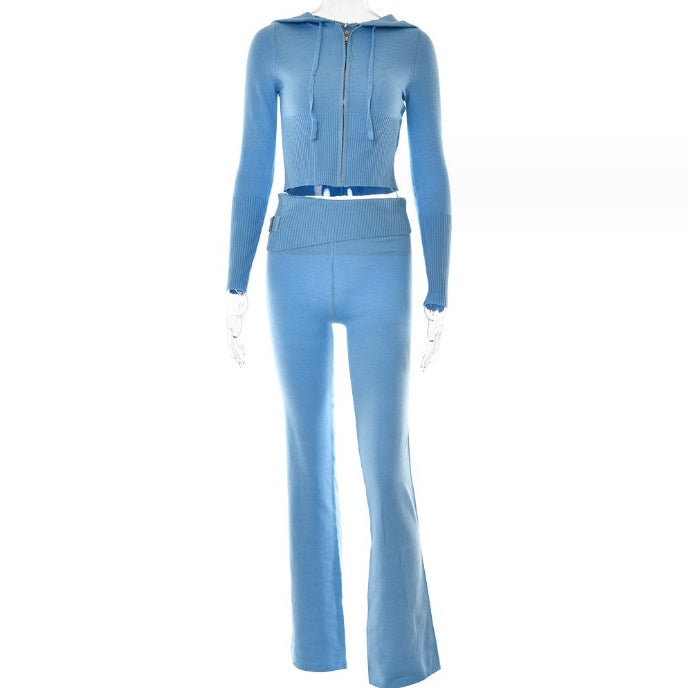 Aria Ribbed Y2K Zip-Up & Flare Set