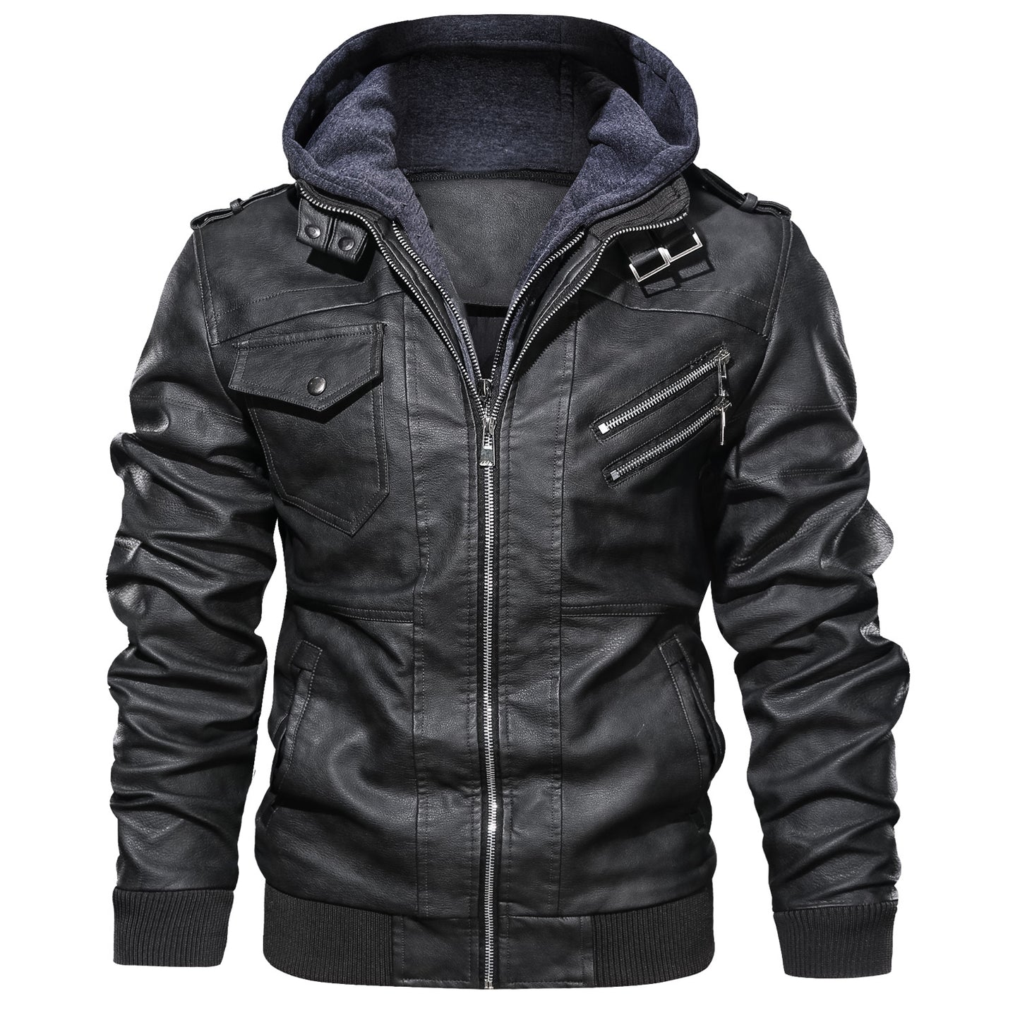 Cyber-Biker Statement-Outerwear with High-Density Tactical-Inlay & Sculptural Collar