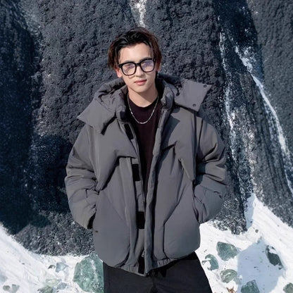 Cloud-Fortress Statement-Outerwear with High-Density Matte-Grid & Sculptural Collar
