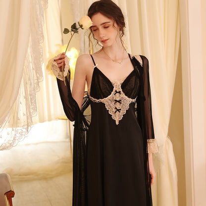 Monolith-Noir Gown in "Midnight-Chiffon" with Precision Scalloped-Lace Frame