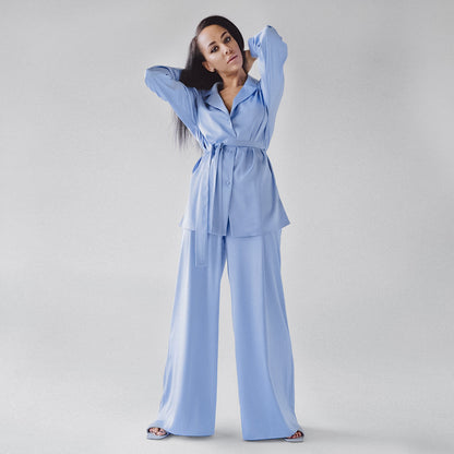 Azure-Serenity Lounge-Suit with High-Drape Silk-Finish & Architectural Lapels