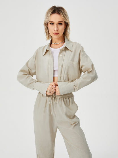 Utility-Zen Relaxed Suit with Architectural Crop-Frame & Fluid Draping