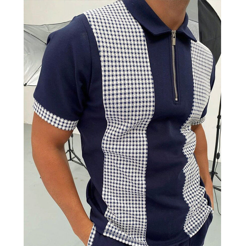 The Tactical-Mosaic Polo with Architectural Silver-Zip & Contrast Stay-Collar