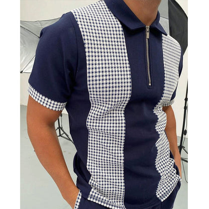 The Tactical-Mosaic Polo with Architectural Silver-Zip & Contrast Stay-Collar