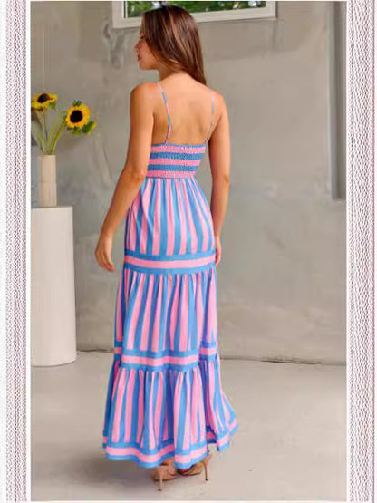 Modern Boho Striped Gown for Seaside Vacations & Brunches