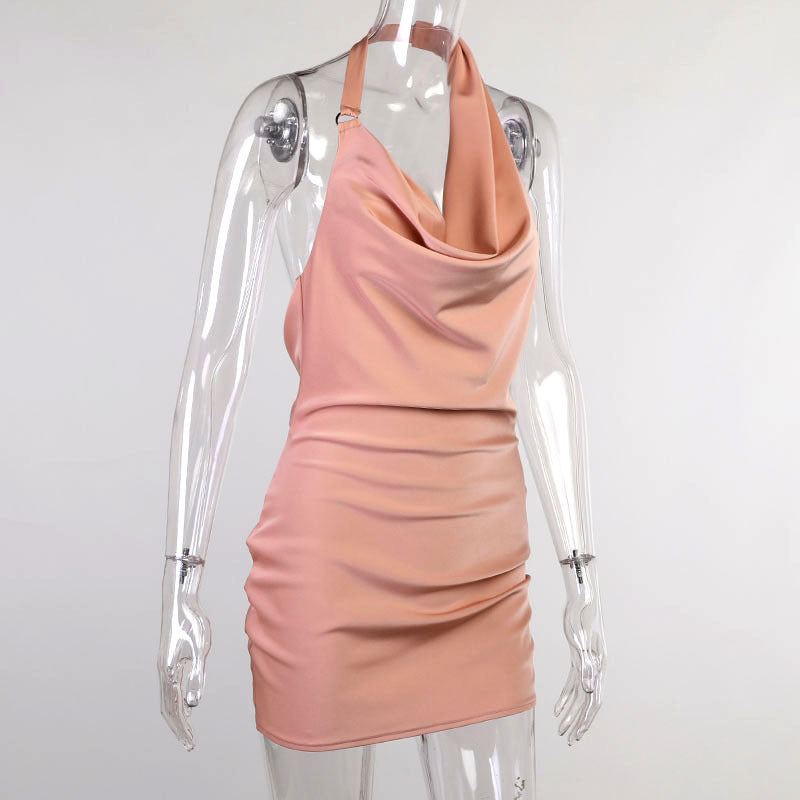 Sultry Silky Party Dress with Draped Neckline for Night Out