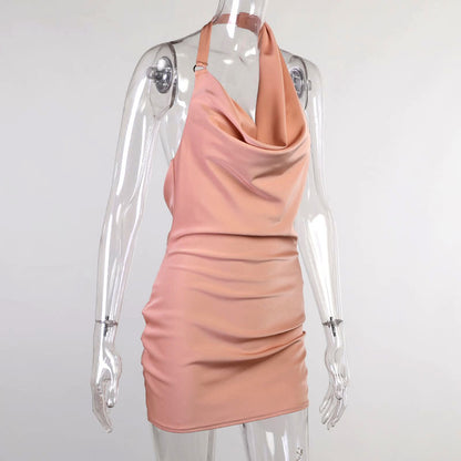 Sultry Silky Party Dress with Draped Neckline for Night Out