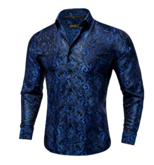 Crescent-Dynasty Dress-Shirt in "High-Lustre" Sateen with Integrated Regal-Print