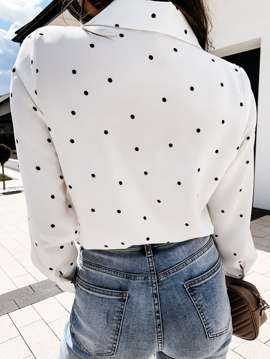Versatile Long Sleeve Spotted Top with Front Chest Pocket