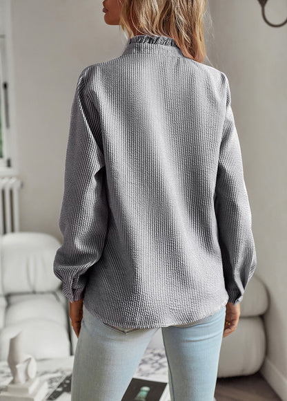 Chic Vertical Striped Shirt with Ruffle Detail