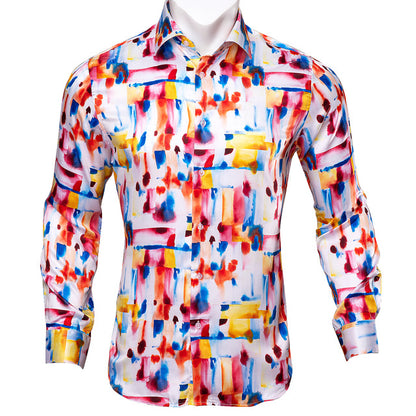 Crescent-Dynasty Dress-Shirt in "High-Lustre" Sateen with Integrated Regal-Print