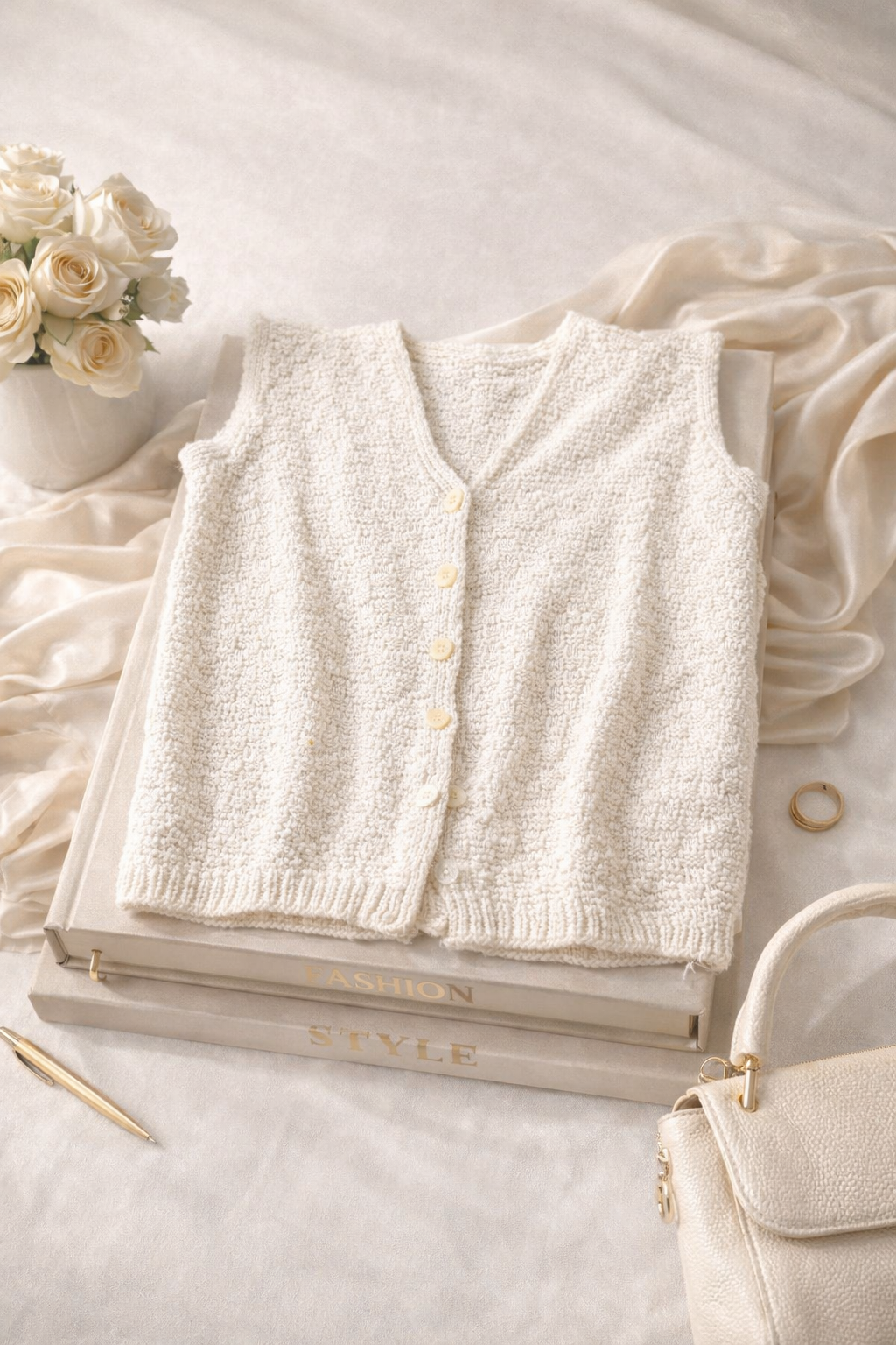 The Artisan Knitted Vest – Ivory Cream