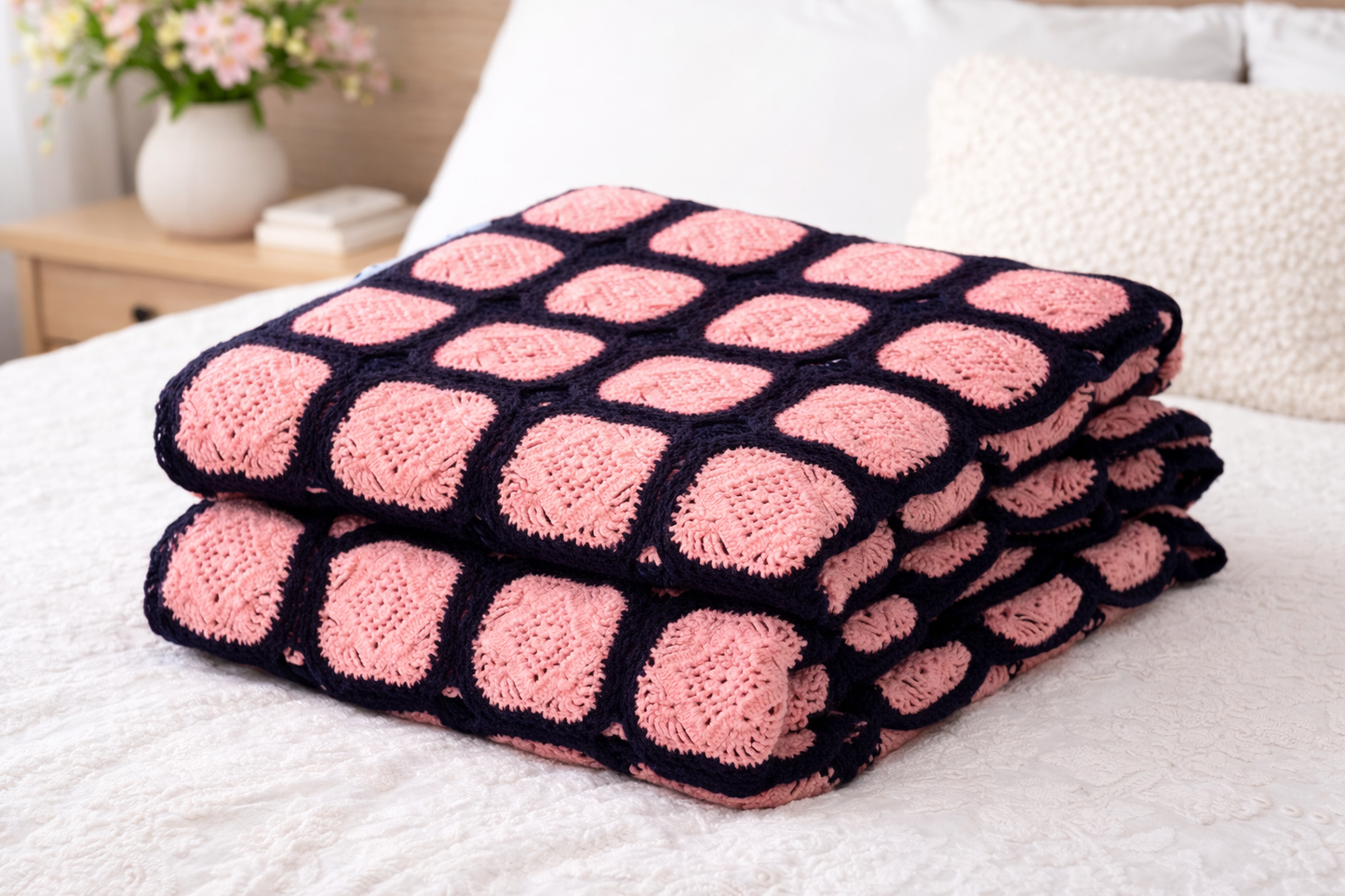 Artisan Hand-Crafted Geometric Motif Bedspread