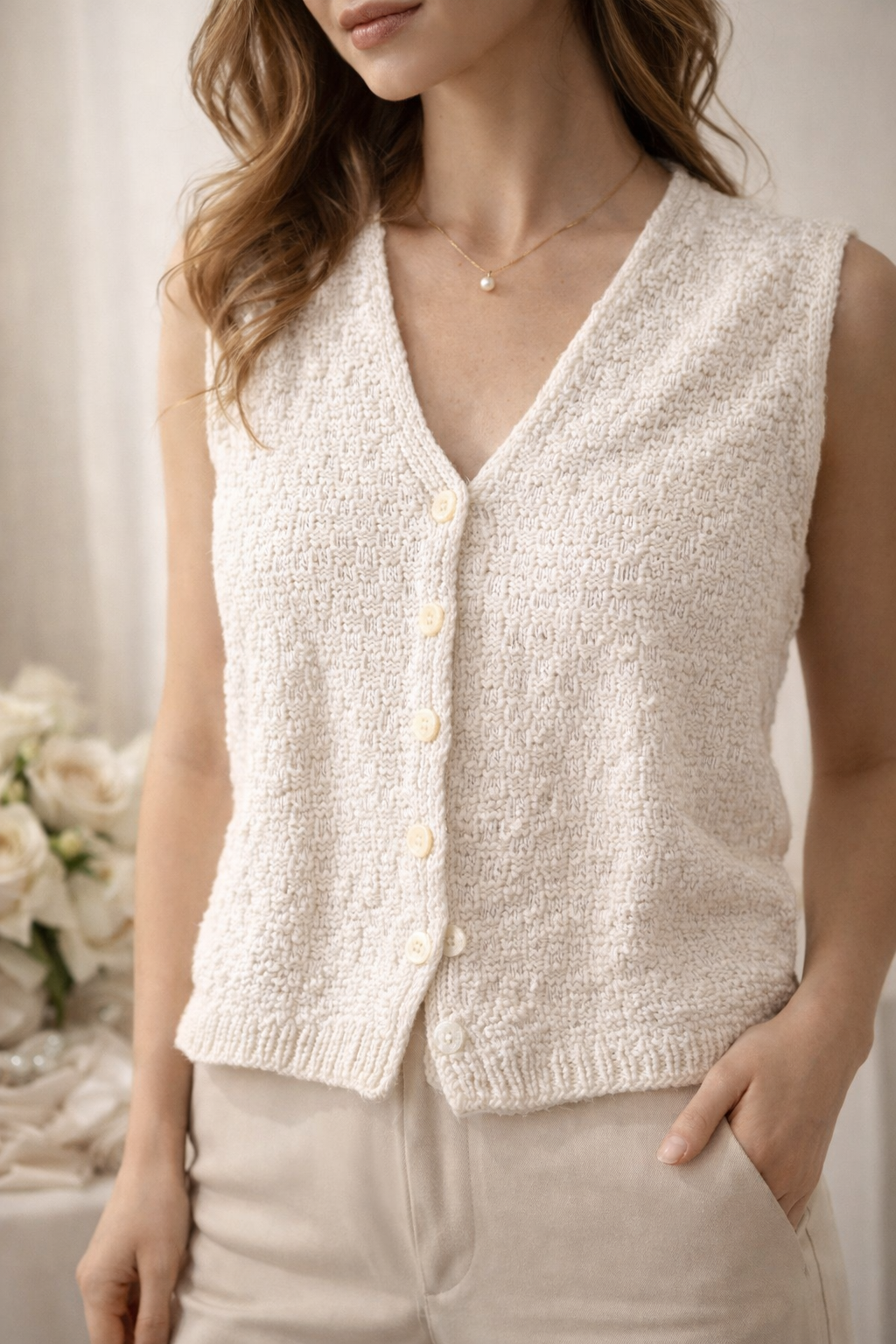 The Artisan Knitted Vest – Ivory Cream
